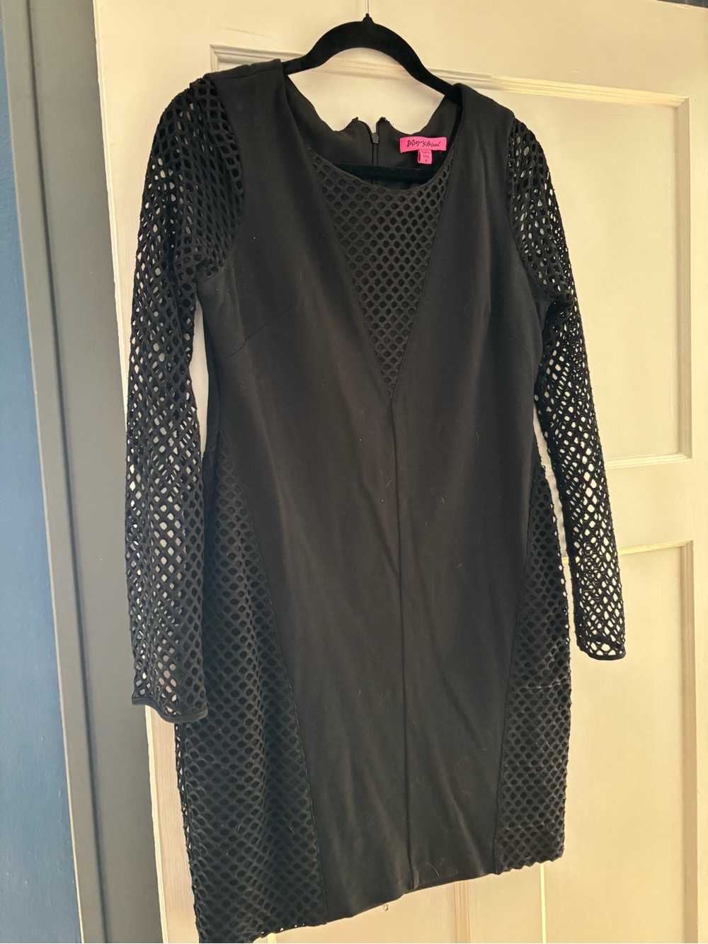 Betsey Johnson Black Long Sleeve Mesh Inset Dress